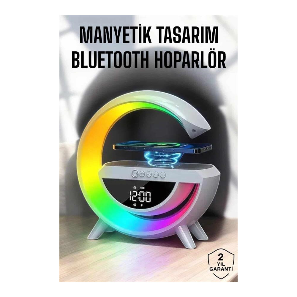 RGB Gece Lambalı Kablosuz Şarj Cihazlı Bluetooth Hoparlör Dijital Saat
