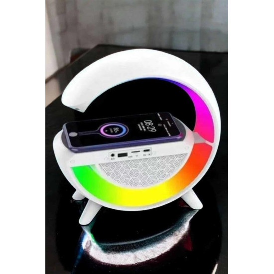 RGB Gece Lambalı Kablosuz Şarj Cihazlı Bluetooth Hoparlör Dijital Saat