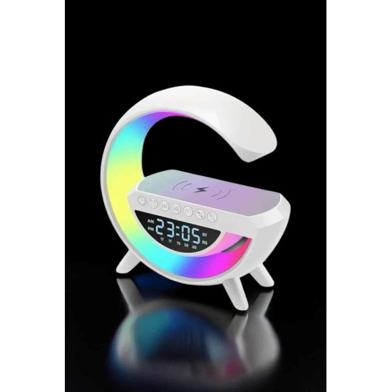 RGB Gece Lambalı Kablosuz Şarj Cihazlı Bluetooth Hoparlör Dijital Saat