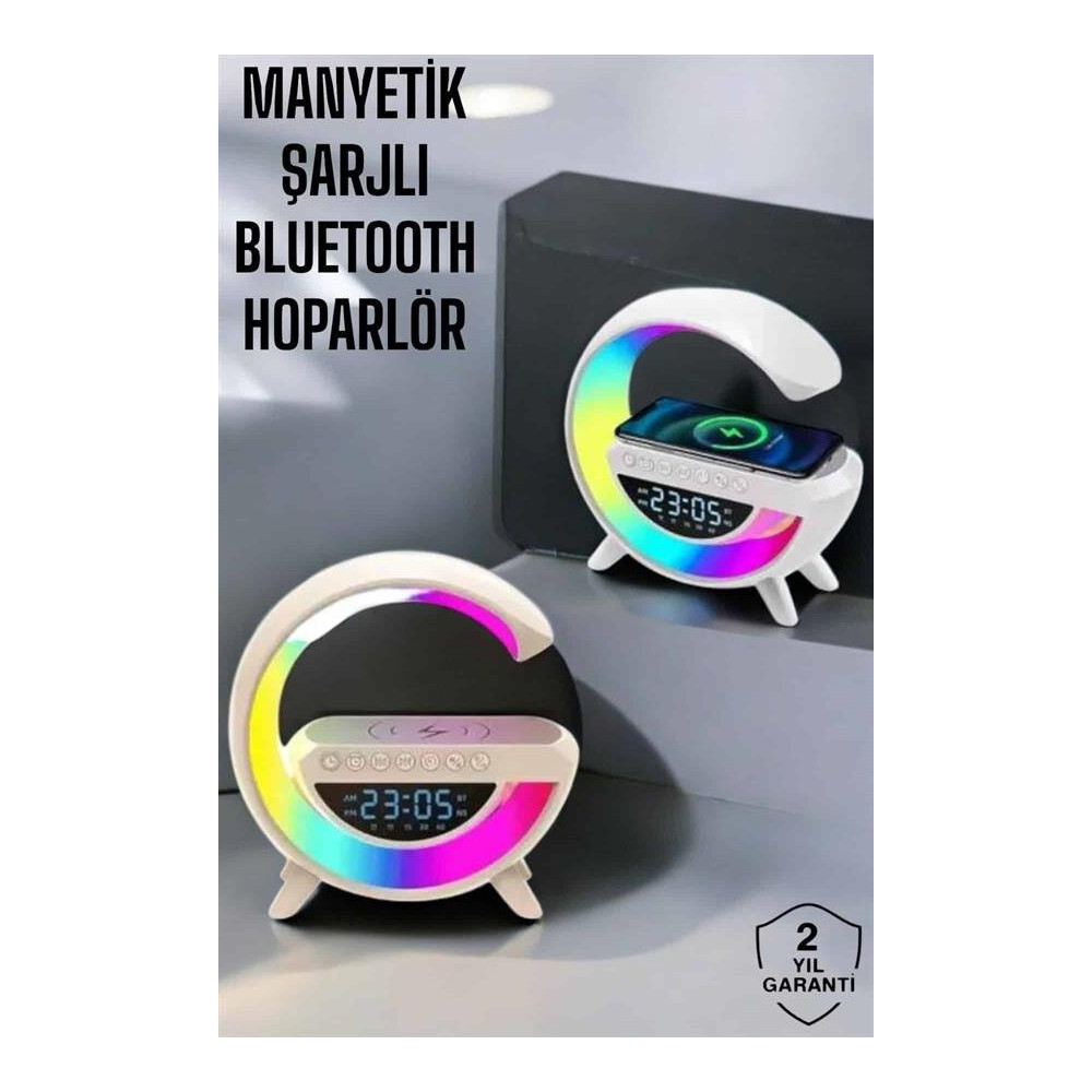 Bluetooth Hoparlör 15W Kablosuz Hızlı Şarj LED Gece Lambası