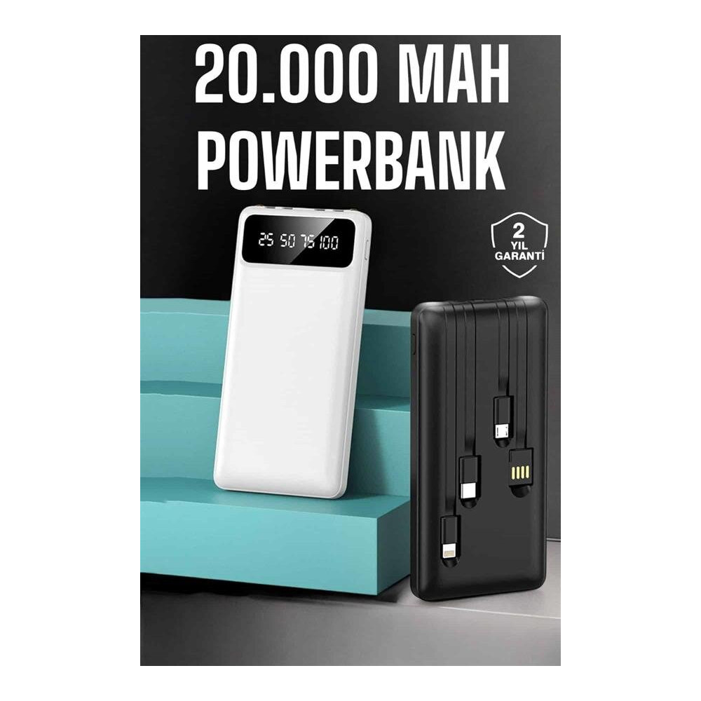 Powerbank 20.000 Mah Dijital Göstergeli LCD Ekran Uzun Pil Ömrü