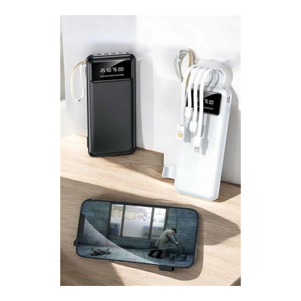 20.000 Mah Led Işıklı LCD Ekran USB Girişli Type-C Lightning Powerbank