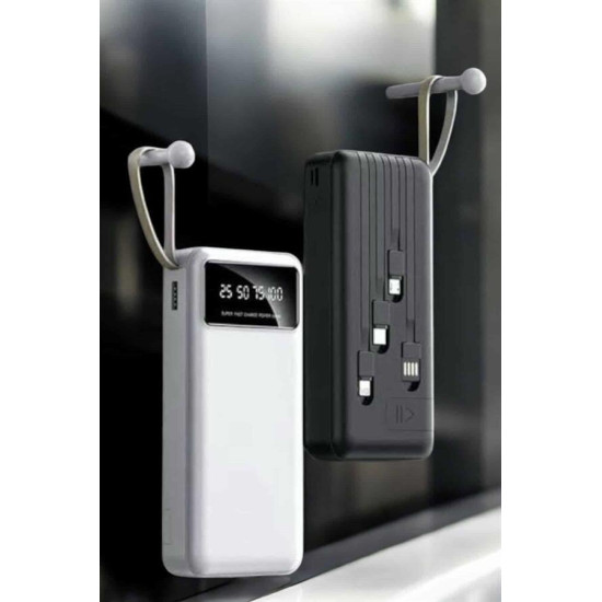 20.000 Mah Led Işıklı LCD Ekran USB Girişli Type-C Lightning Powerbank