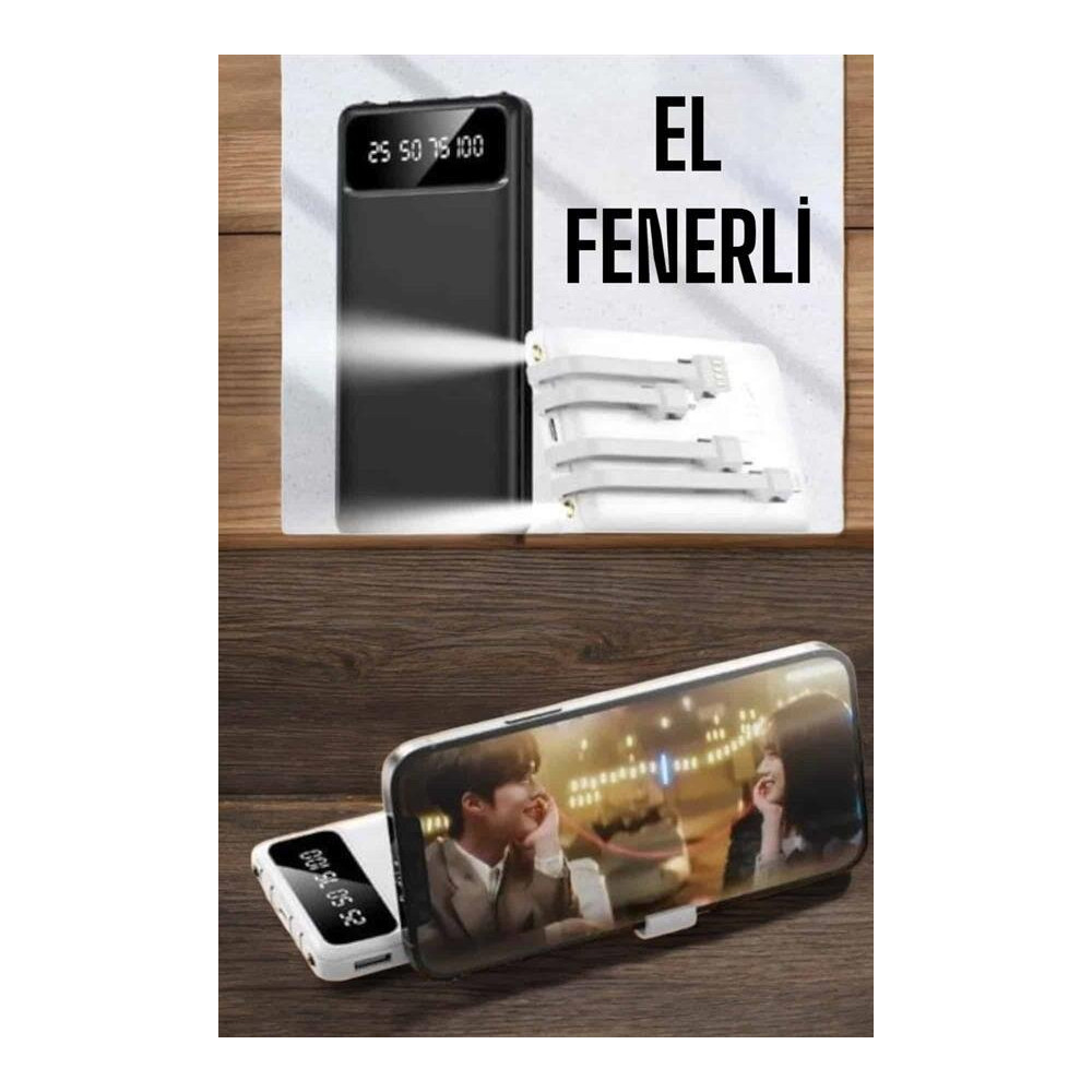 20.000 Mah Led Işıklı LCD Ekran USB Girişli Type-C Lightning Powerbank