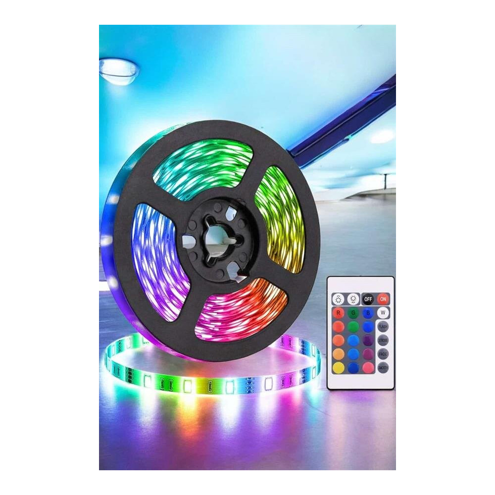 5 Metre Şerit Led RGB Işıklı Kumandalı Güç Adaptörü Her Ortama Uygun
