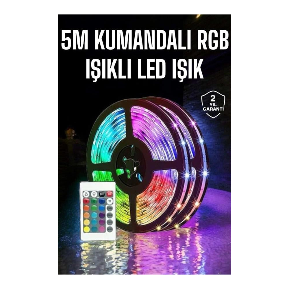 5 Metre Şerit Led RGB Işıklı Kumandalı Güç Adaptörü Her Ortama Uygun