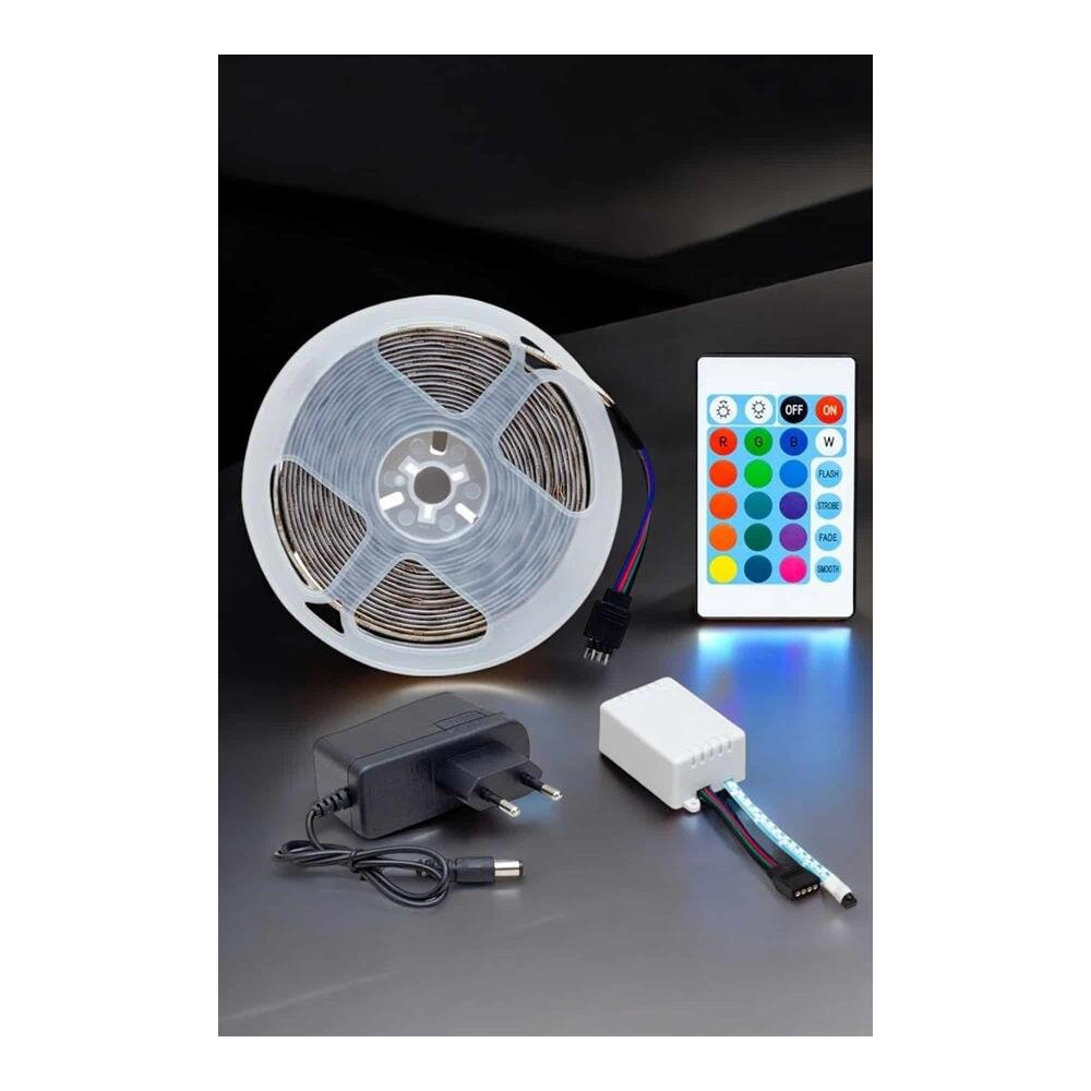5 Metre Şerit Led RGB Işıklı Kumandalı Güç Adaptörü Her Ortama Uygun
