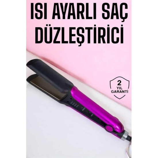 Saç Düzleştirici Isı Ayarlı Seramik Kaplama Döner Kablo Yıpranma Karşı
