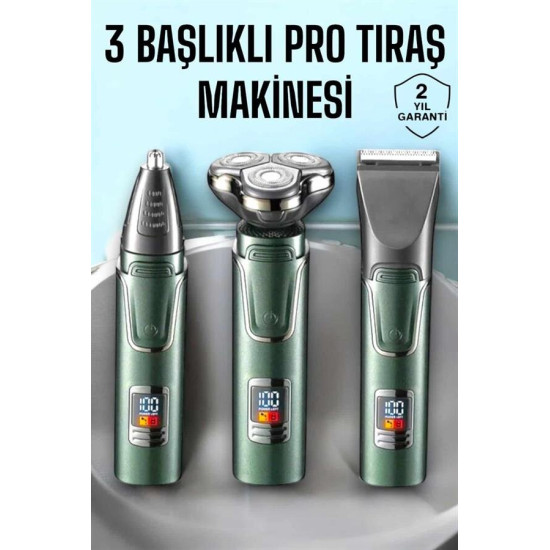 3 Başlıklı Profesyonel Saç ve Sakal Bakım Seti Vücut Burun ve Kulak Tü