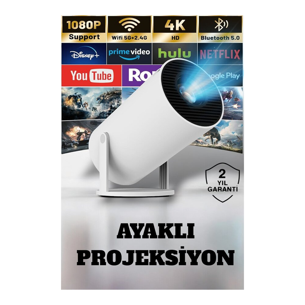 Ev Sineması Projeksiyon Cihazı – 160 ANSI Lümen 4K Uyumlu ve Kablosuz 