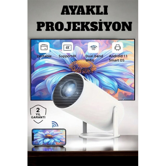 4K Uyumlu 130 İnç Full HD Projeksiyon Cihazı ve Kablosuz Aktarım Özell