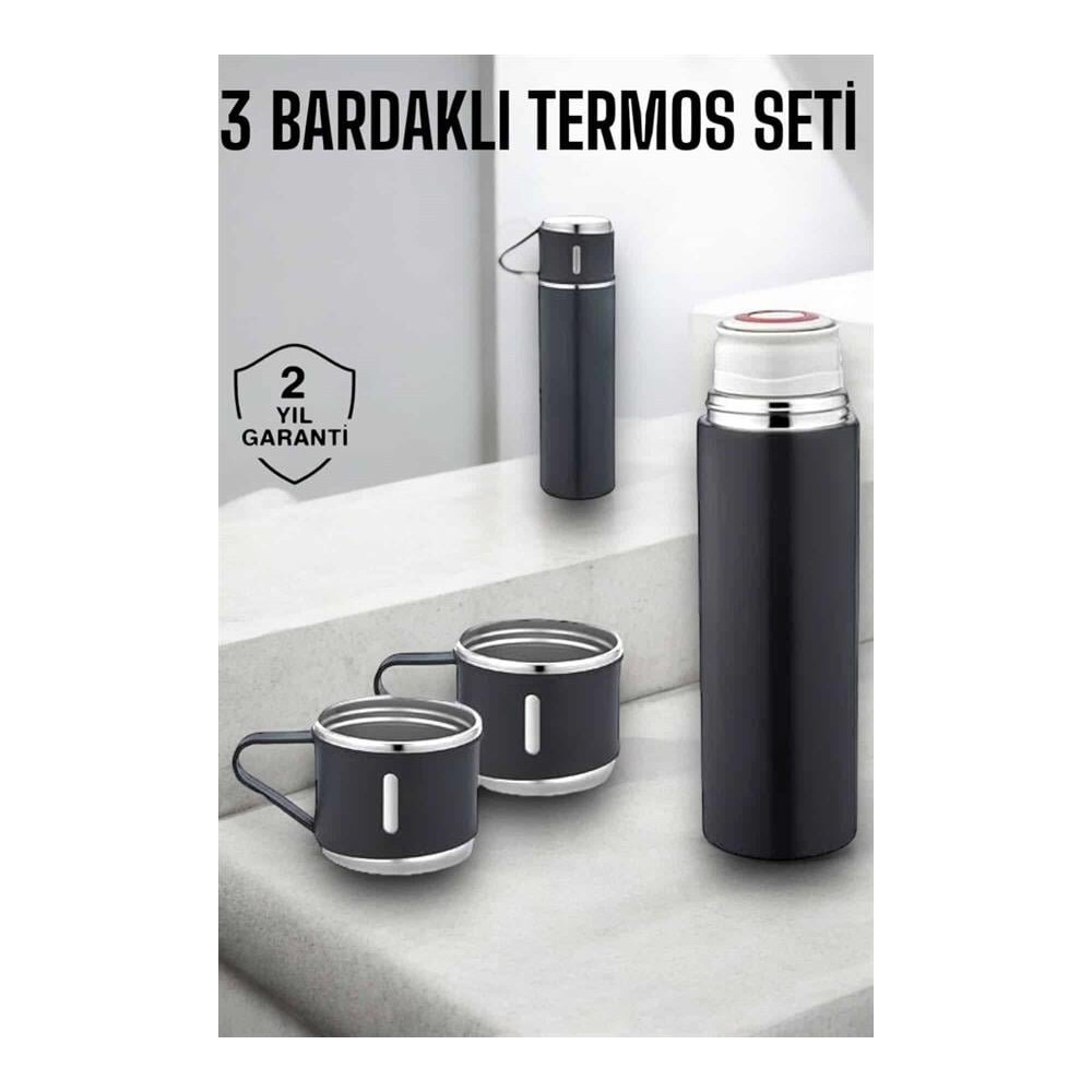 Paslanmaz Çelik 3’lü Termos Seti Vakumlu ve 8 Saat Isı Koruma