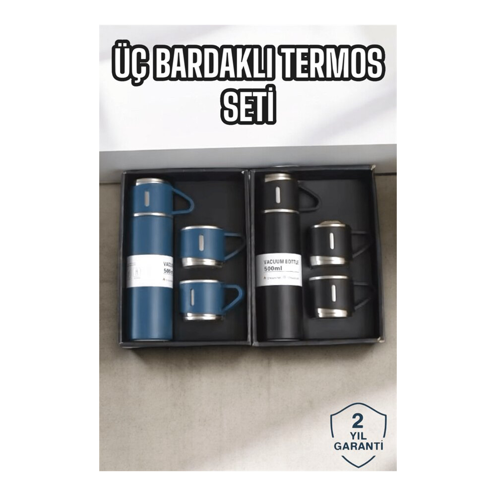 Şık ve Dayanıklı 3 Bardaklı Termos Seti Uzun Süre Isı Koruma Özellikli