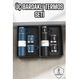 Şık ve Dayanıklı 3 Bardaklı Termos Seti Uzun Süre Isı Koruma Özellikli