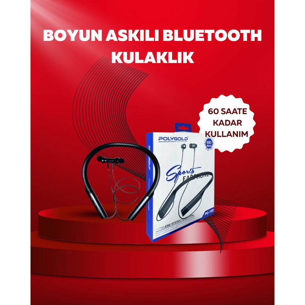 Polygold PG-100 Bluetooth 5.0 Boyun Bantlı Kulaklık – 50 Saat Konuşma 