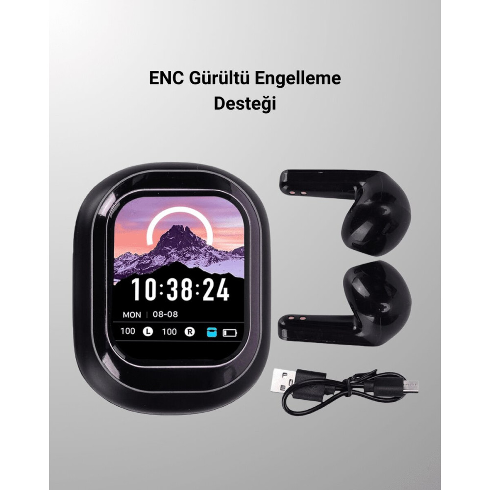 Akıllı Ekranlı Bluetooth 5.4 Kablosuz Kulaklık – Dokunmatik ve Şarj Ku