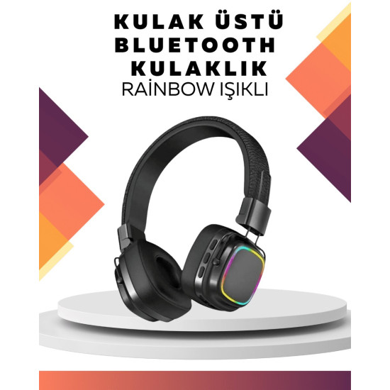 Kablosuz RGB Işıklı Katlanabilir Bluetooth Kulak Üstü Kulaklık
