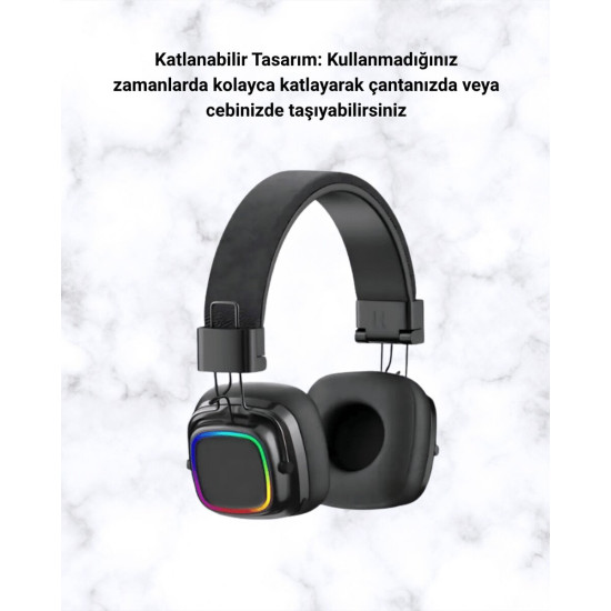 RGB Işıklı Katlanabilir Bluetooth 5.3 Kulak Üstü Kulaklık