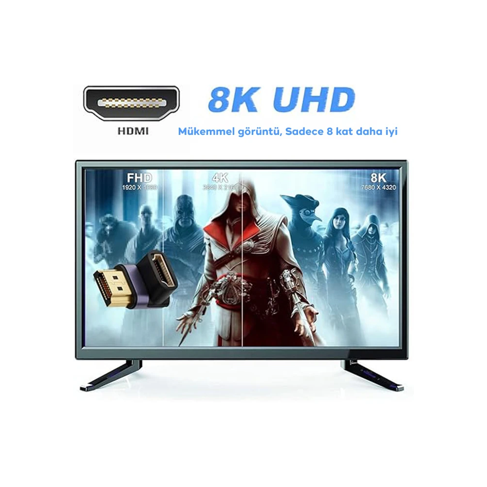ALLY HDMI To HDMI 8K 2.1UHD 90 Derece Mıknatıs Başlıklı Çevirici Otg A