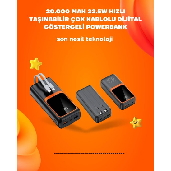 Powerbank 20000 mAh Yüksek Kapasiteli ve 22.5W Hızlı Şarj Destekli