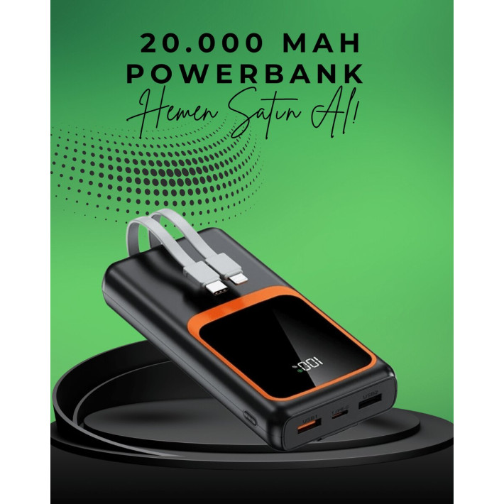 20000 mAh Taşınabilir Powerbank | Çok Kablolu Hızlı Şarj Destekli (22.