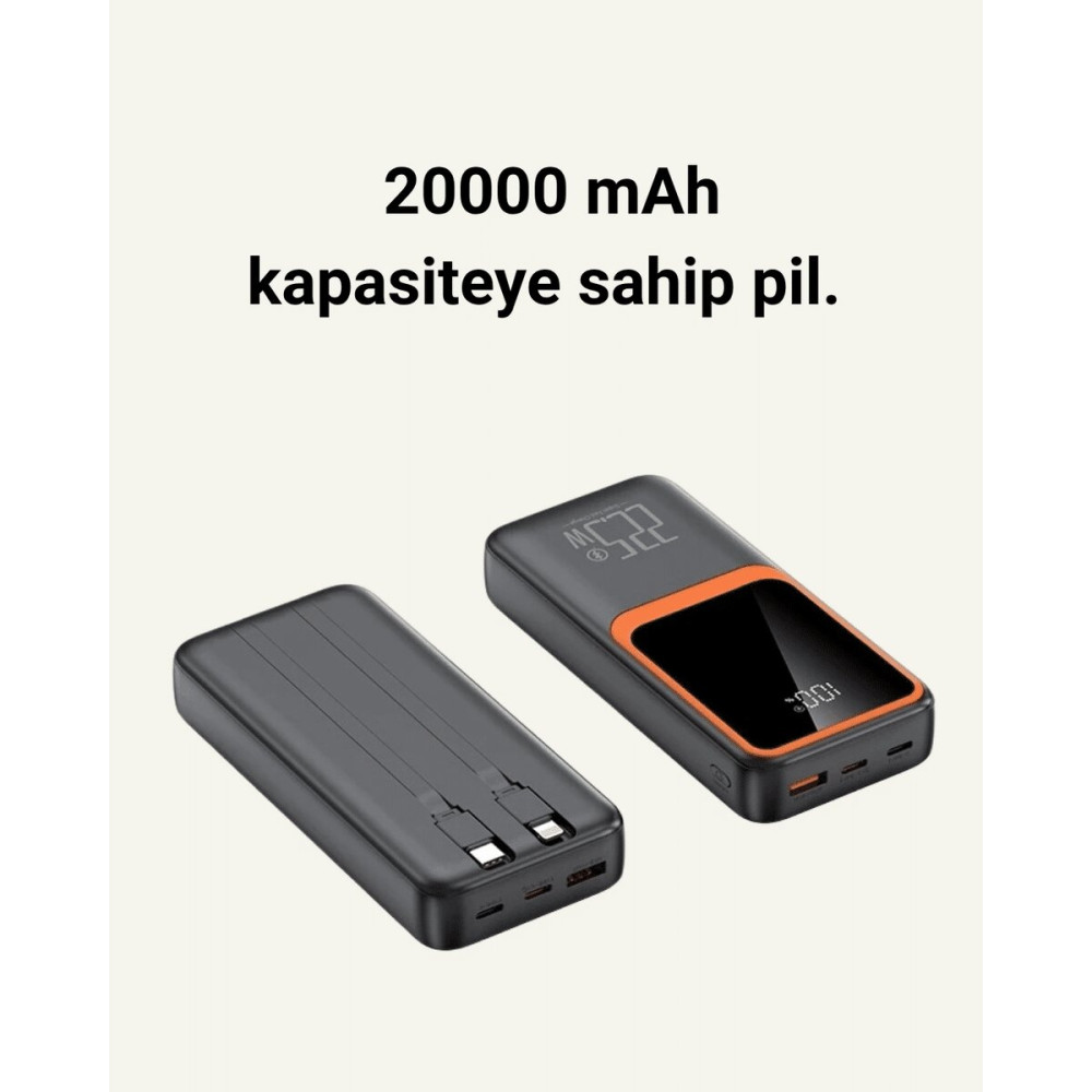20000 mAh Taşınabilir Powerbank | Çok Kablolu Hızlı Şarj Destekli (22.