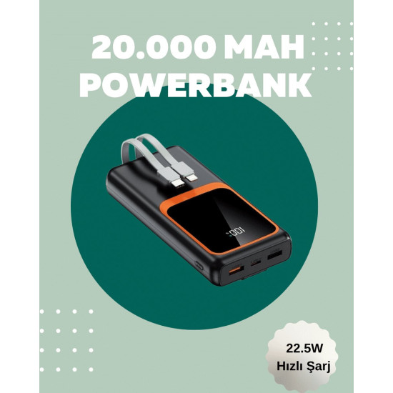 Dijital Ekranlı 20.000 mAh Powerbank | 22.5W Hızlı Şarj + Çoklu Bağlan