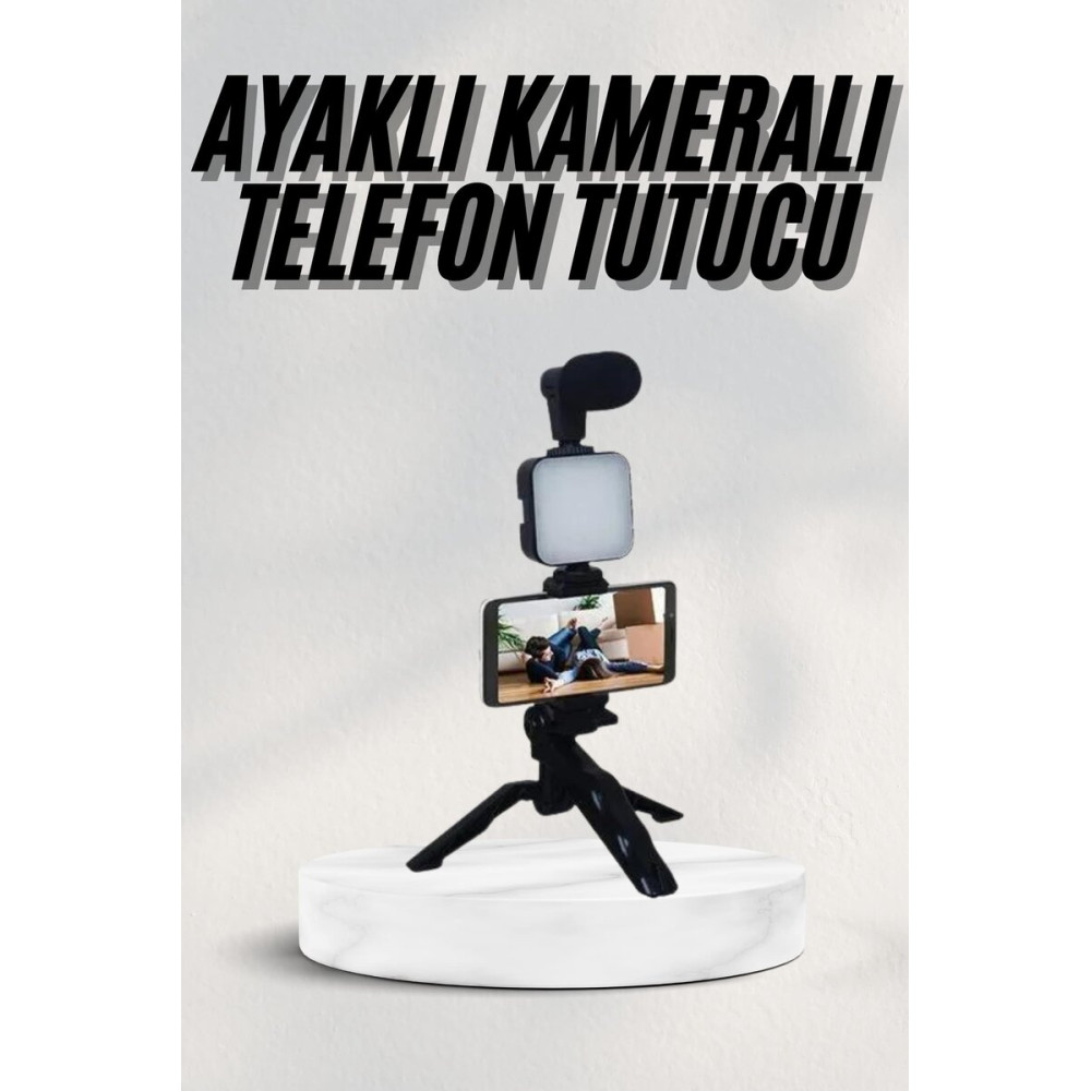 Telefon Tutucu Mini Mikrofonlu Tripod Vlog Çekim Video