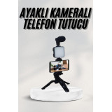 Telefon Tutucu Led Işıklı Kumandalı Mikrofon Telefon Vlog Video Kayıt