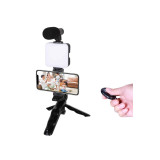 Telefon Tutucu Mini Mikrofonlu Tripod Vlog Çekim Video