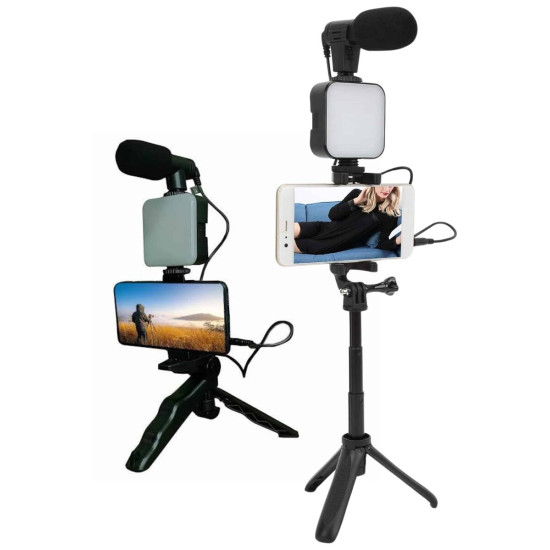 Telefon Tutucu Mini Mikrofonlu Tripod Vlog Çekim Video