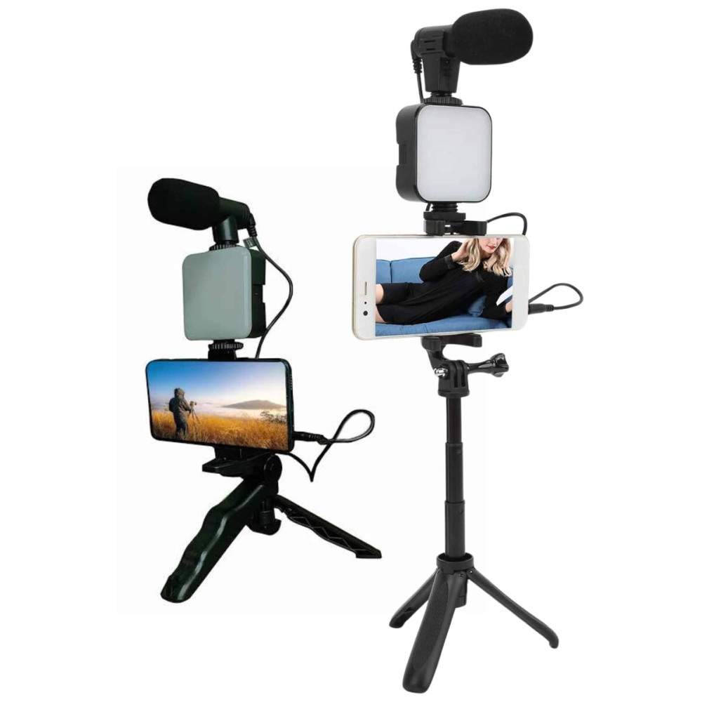 Telefon Tutucu Mini Mikrofonlu Tripod Vlog Çekim Video