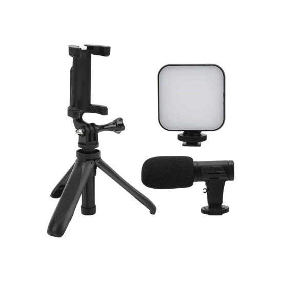 Akıllı Telefon Vlog Kiti Tripod Mini Mikrofonlu Telefon Tutucu
