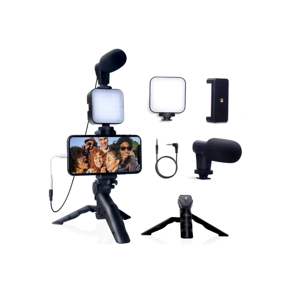 Akıllı Telefon Vlog Kiti Tripod Mini Mikrofonlu Telefon Tutucu