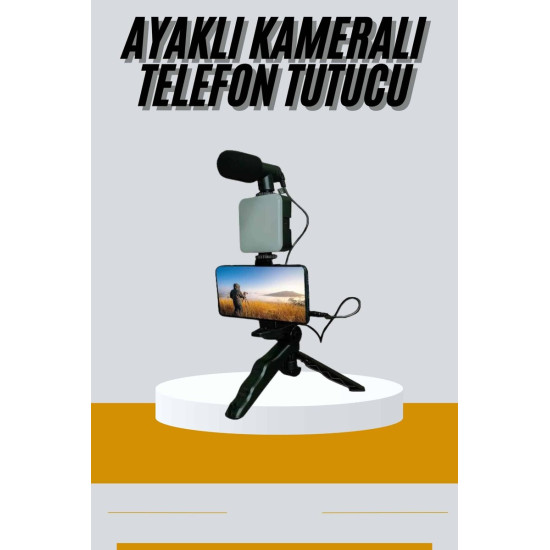Tripod Telefon Tutucu Kumandalı Mikrofon Led Işık Vlog Video Kayıt