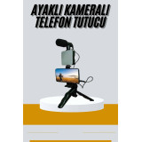 Tripod Telefon Tutucu Kumandalı Mikrofon Led Işık Vlog Video Kayıt