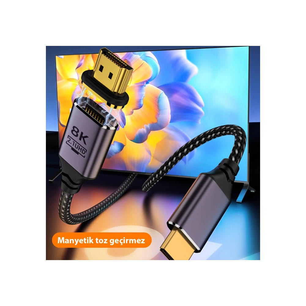 ALLY HDMI to HDMI 8K HD 2.1UHD Mıknatıs Başlıklı Kablo 1 Metre