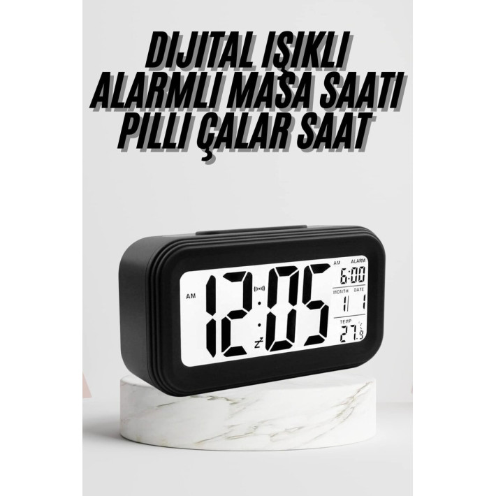 Fotoselli Dijital Masa Saati Aydınlatmalı Alarm ve Tarih Göstergeli