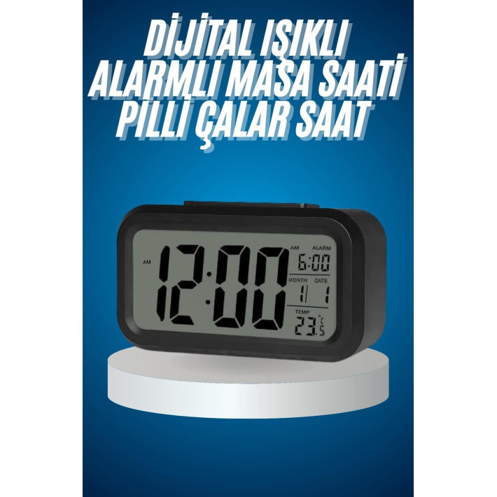 Işıklı Dereceli Masa Ofis Saati Alarmlı Termometre Takvim Çalar Saat