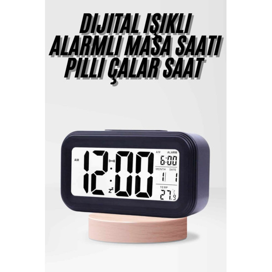 Dijital Işıklı Alarmlı Çalışma Masası Ekran Pilli Çalar Saat