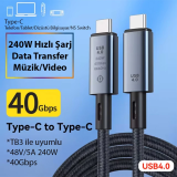 ALLY 40Gbps 240W Type-C 8K Görüntü ve Hızlı Data Şarj Kablosu