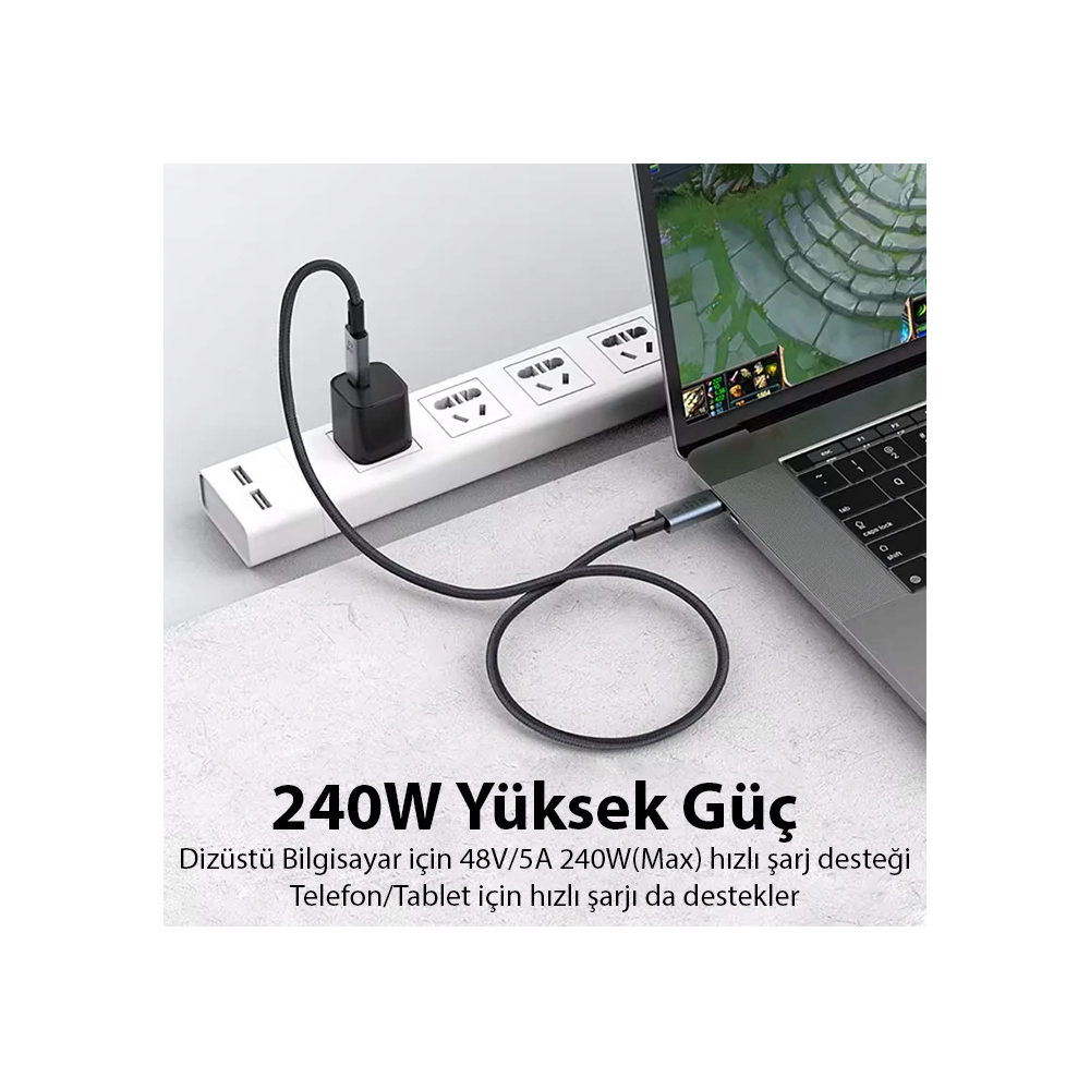ALLY 40Gbps 240W Type-C 8K Görüntü ve Hızlı Data Şarj Kablosu