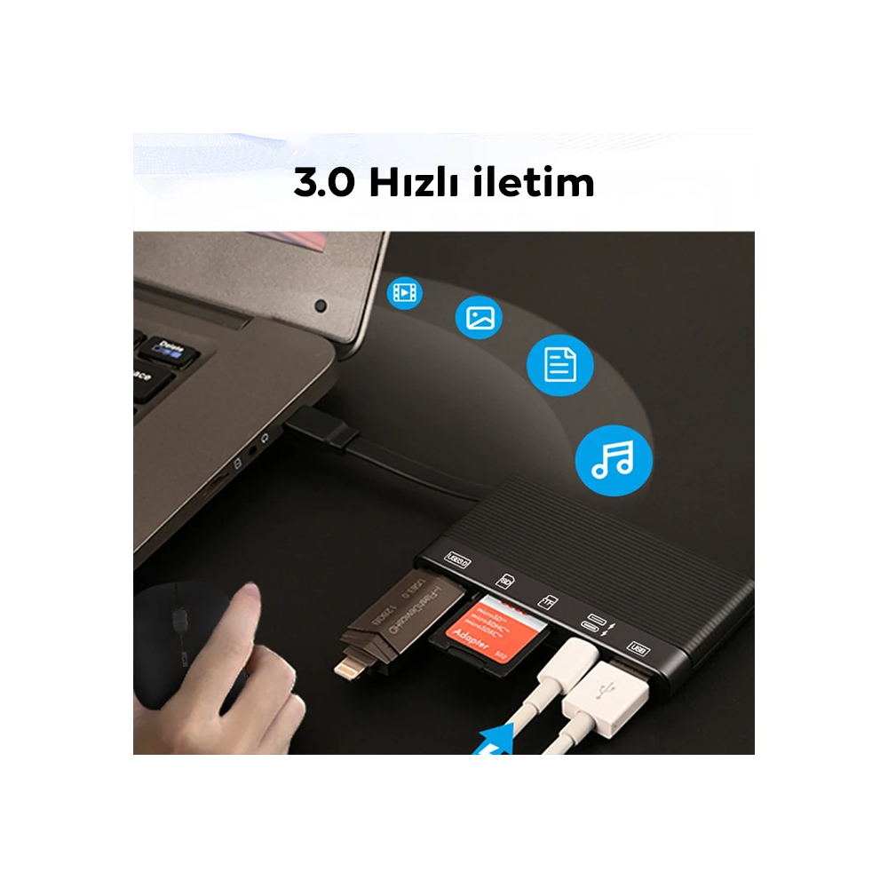 ALLY NK-1048HD 6in1 USB + Type-C + Lightning + SD-TF Kart Okuyucu Çevi