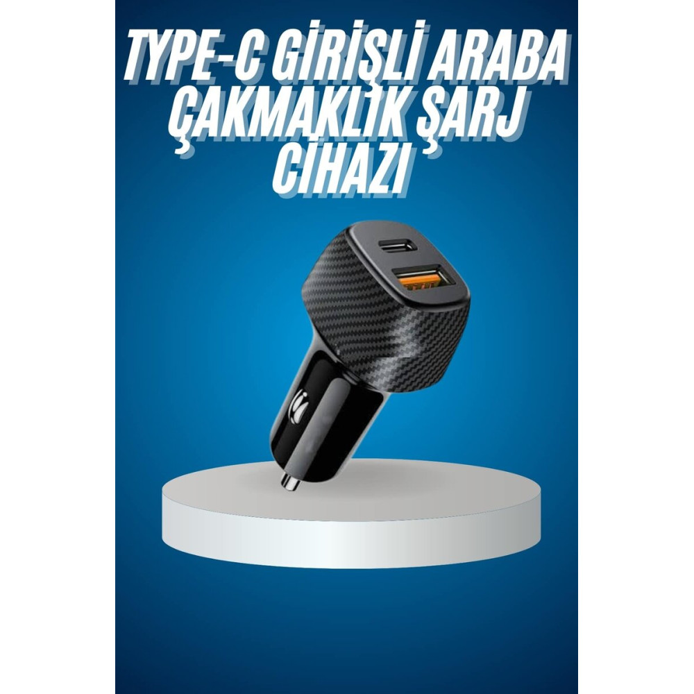 Araç İçi Şarj Cihazı 38W Güç Kapasiteli Type-C Girişli Araba Çakmaklık