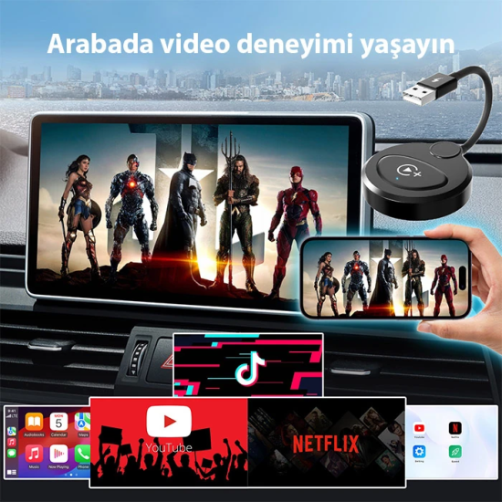USB+Type-C Apple Kablosuz Wireless Carplay Adaptör Çevirici -Youtube N