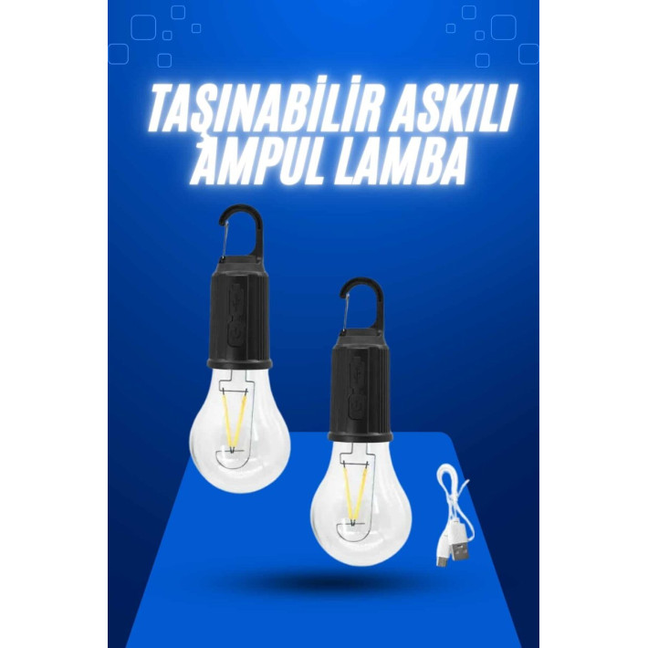 Askılı Kırılmaz Led Işık Kamp Bahçe Lambası Taşınabilir Led Ampul Şarj
