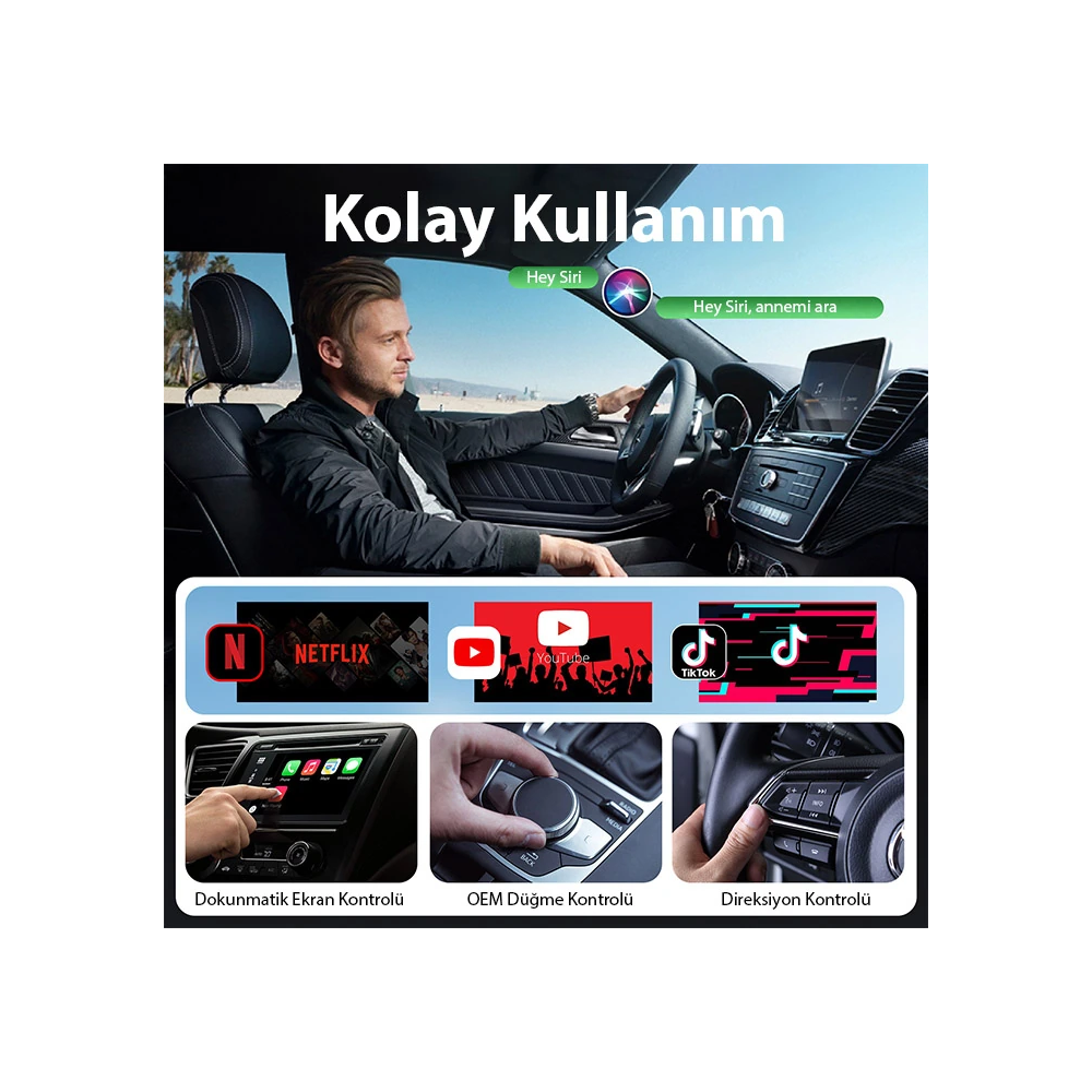 USB+Type-C Apple Kablosuz Wireless Carplay Adaptör Çevirici -Youtube N