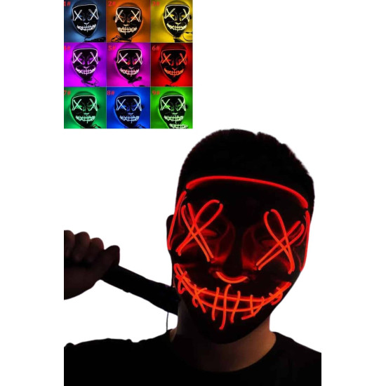 Led Işıklı Neon Maske Cadılar Bayramı Maskesi Korkunç Korku Maskesi
