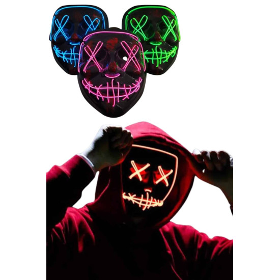Led Işıklı Neon Maske Cadılar Bayramı Maskesi Korkunç Korku Maskesi