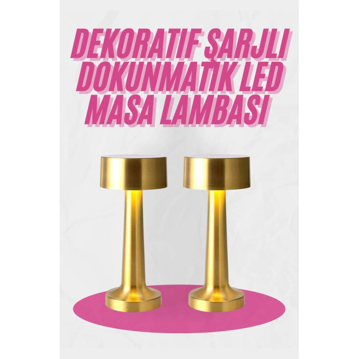 Altın Rengi Masa ve Gece Lambası Dokunmatik Şarjlı Masa Lambası